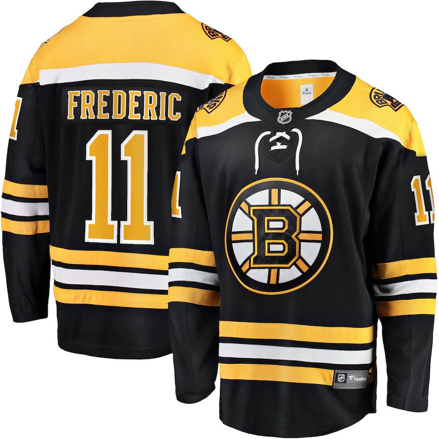 Men Boston Bruins #11 Trent Frederic Fanatics Branded Black Home Breakaway Player NHL Jersey